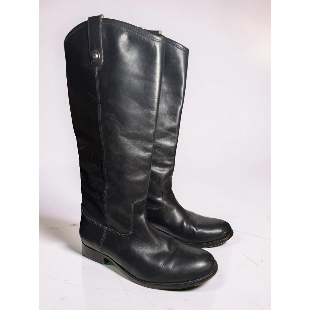 Frye Melissa Button Black Leather Riding Pull-On Boots Women's Size 10 EUC